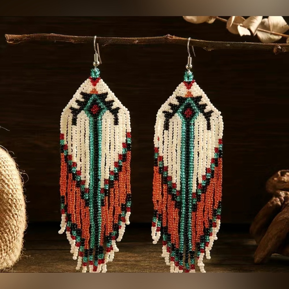 Beautiful hand beaded Aztec dangle earrings